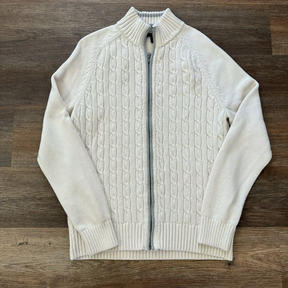 Banana Republic Cable Knit Full Zip Jacket Men's Sz‎ L Preppy Casual Elevated